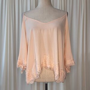 Astr the Label Silk Blend Off-Shoulder Top with Lace Trim